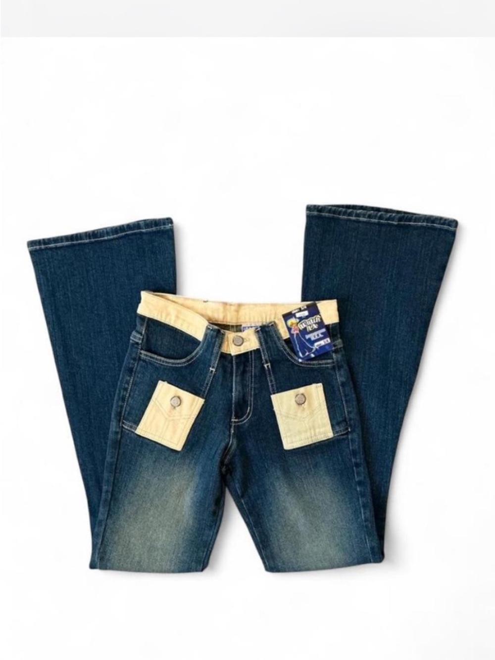 Women's Dark Blue Flare Jeans with Contrast Pockets